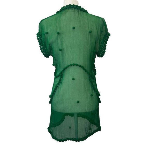 100% Silk Sheer Tunic Dress Cover Up Green Color Size SMALL Ladies Festival - Picture 2 of 6